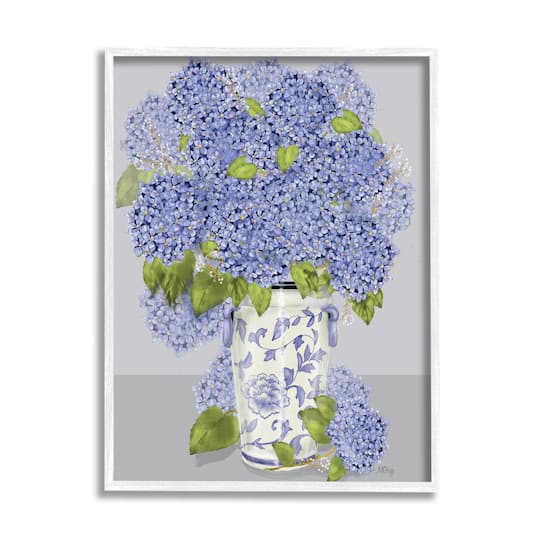 Stupell Industries Blushing Blue Hydrangeas in Vase Wall Art in White Frame